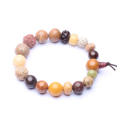 China Cute/Romantic Natural Multicolor Wood Wooden Elastic Bracelet Men's Wooden Rosary Bracelet Sakyamuni Buddha Beads Handmade Boredom for sale