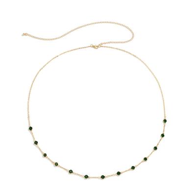 China FASHIONABLE summer sexy beach Crystal Harness Waist Chain Simple green color rhinestones puff bikini body chain female jewelry for sale