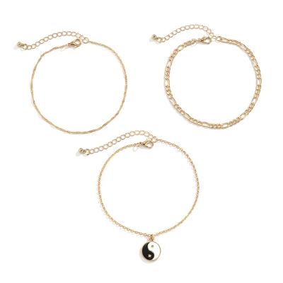 China 3Pcs/Set FASHION Yin Yang Tai Chi Pendant Anklets Bracelets for Women Foot Gold Color Anklets Sandals Barefoot Jewelry for sale