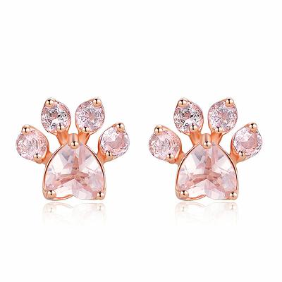 China New Hot Trendy Cute/Romantic Cute Bear and Dog Paw Stud Earrings Cat Printing Paw Earrings For Women Fashion Rose Gold Earring Pink Claw for sale