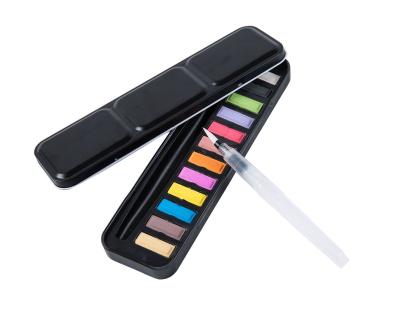 China Recyclable black metal palette including brush sponge and water soluble watercolor color paint case for sale