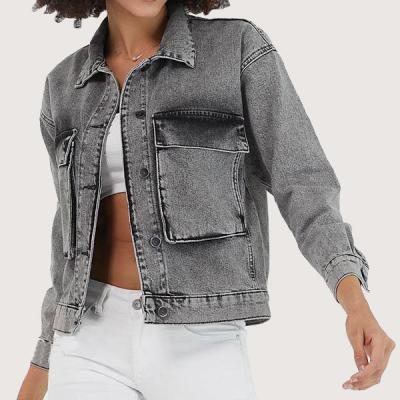 China Hot sale ladies fashion autumn solid color jeans jacket custom made rider motorcycle denim jacket QUICK DRY for sale