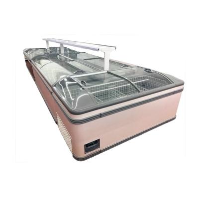 China Supermarket refrigeration equipment island type combined glass door 1000 liter deep freezer for sale