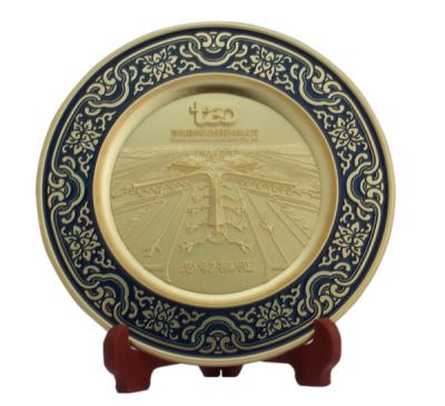 China Europe Customized 3D Zinc Alloy Memorial Metal Dish Antique Bronze Gold Souvenir Metal Embossed Logo Memorial Metal Dish for sale