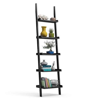 China MDF Convertible Wooden House Folding 4-5 Tier Ladder Book Shelves Corner Storage Leaning Shelf for sale