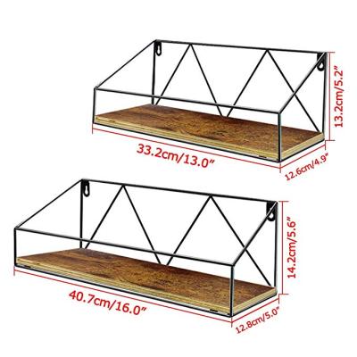 China Home Furniture Set Of Metal 2 Shelf Wall Floating Shelf For Storage Kitchen Rack Rustic Wood Organizer for sale