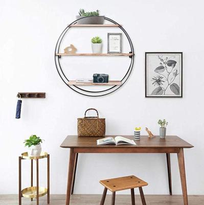 China Hot Selling Shelves Wall Decor Wall Storage Shelf Metal Display Wall Floating Wooden Round Shelf Viable for sale