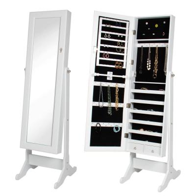 China Modern Mirrored Jewelry Cabinet Armoire With Mirror Diamond Design Standing Storage Organizer Box for sale