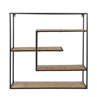 China Sturdy Antique Rustic Rectangle Home Wall Decor Shelves Metal Wall Wood Rack For Display Other Bedroom Furniture for sale