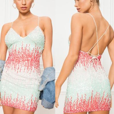 China 2021 Fashion Summer Mini Sexy Adjustable Shoulder Straps Sequin Hot Selling Custom Wholesale Dress Trendy Anti-Static for sale