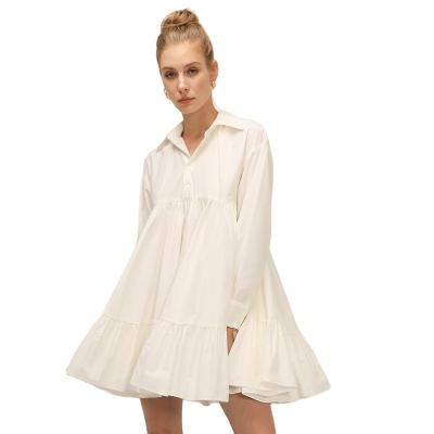 China Good quality fashionable custom made anti-static white long tiered shirt dresses women casual dress for sale