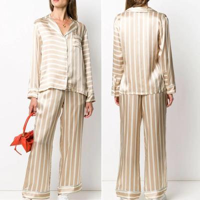 China Autumn New QUICK DRY Design Fashion 2021 Fashionable Hot Sale Striped Silk Two Piece Sleepwear Women Sets for sale