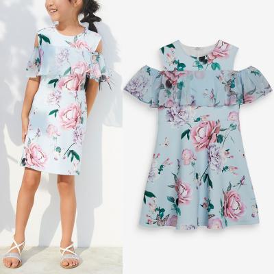 China OEM New Arrivals Ruffle Fashionable Casual Short Sleeve Pink Floral Dress Kids Girl for sale