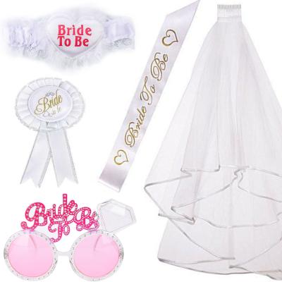 China Wholesale Double Layer Satin Bride To Be Sash Set Bachelorette Party Supplies Bridal Shower Set Wedding Decoration for sale