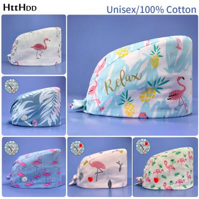 China High Quality Cotton Unisex Flamingo Copy Scrub Hats Adjustable Scrub Hats Beauty Salon Hat Lab Hat Frosted Working Beast Shop Scrub Hat New for sale