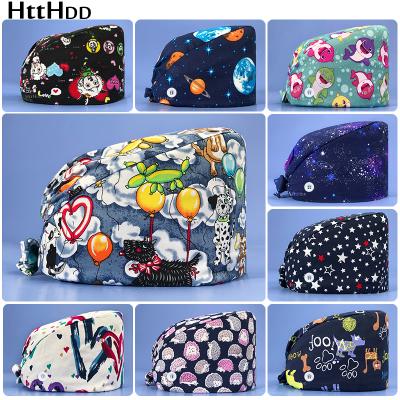 China High Quality Adjustable Lab Scrubs Hats Fashion Copy Scrub Cap Bandage Men Women Nurse Cotton Cap Surgical Pet Hat Dustproof Cap for sale