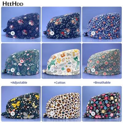 China High Quality Htthdd Unisex Health Professionals Scrub Hats Pet Shop Work Scrub Hats Beauty Salon Hat Flower Printing Scrub Hats Lab Frost Frost for sale