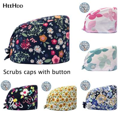 China HTTHDD Copy High Quality Women's Flowers Scrub 100% Plastic Head Working Beautician Inner Towel Forehead Tieback Cotton Hat Caps for sale