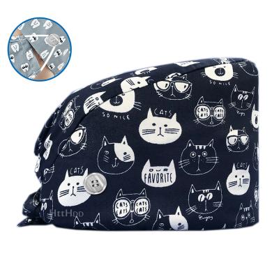 China HTTHDD High Quality Cartoon Printing Multicolor Hats Adjustable Scrub Hats Beauty Salon Hat Lab Pet Shop Nursing Fashion Scrub Hats for sale