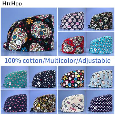 China High Quality Cartoon Breathable Sweat-absorbent Print Scrub Hat Pet Grooming Beauty Salon Lab Work Hats Dust Hat Scrub Hat New for sale