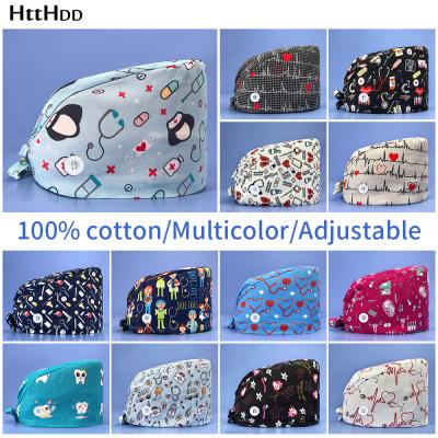 China Best Selling High Quality Nurse Hats With Printing Medical Scrubs Breathable Hat Doctor Nursing Cotton Dentist Pet Hat Wholesale for sale