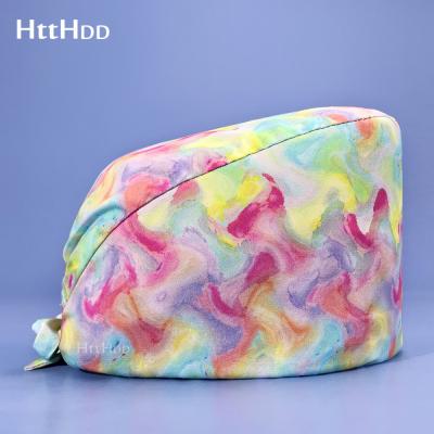 China Medical High Quality Breathable Printing Scrubs Hat Doctor Nursing Hat Cotton Dentist Pet Cap Veterinarian Breathable Lab Work Hat for sale