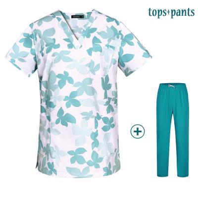 China High Quality Workwear Clothes Frosted Medical Professionals Tops Pants Beauty Salon Scrub Uniforms Scrubs Set Short Sleeve V-Neck Summer Uniform for sale