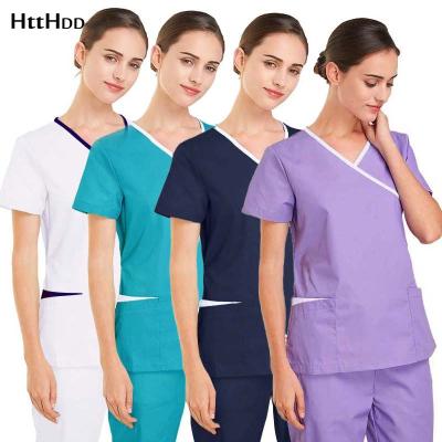 China New High Quality Hospital Work Uniforms Beauty Salon Clothes Spa Scrub Shirt Pet Grooming Establishment Spa Uniform Scrub V-Neck Set Uniforms for sale