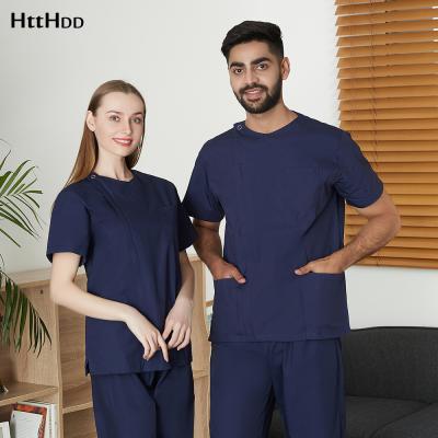 China New Style High Quality Women Scrub Top Zipper Opening Medical Uniform Surgery Scrub Doctor Short Nurse Workwear Cotton Shirt Sleeve Uniforms for sale