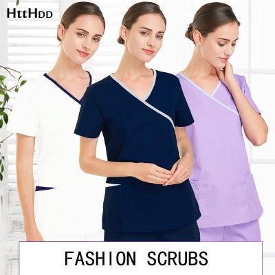 China High Quality Women Workwear Beauty Salon Clothes Spa Scrub Shirt Pet Grooming Establishment Spa Uniform Scrub V-Neck Tops/Pants Set Uniform for sale