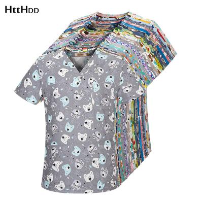 China New High Quality Cartoon Printing Uniforms Pharmacy Hospital Surgical Nurse Scrubs Tops Beauty Salon Dentistry Pet Doctor Breathable Coveralls for sale