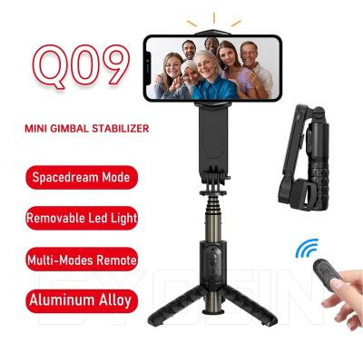 China 2022 Single Axis Handheld Gimbal Selfie Stick Q09 Selfie Stabilizer Tripods with 3 Models Wireless Remote LED Light for Vlog Tiktok for sale