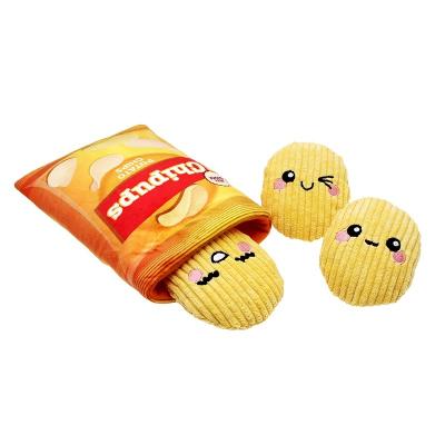 China Viable Wholesale Famipet Potato Chips Series Stuffed Dog Soft Toys Squeak Plush Pet Toys For Dogs for sale