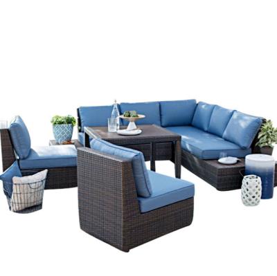 China Modern Outdoor Traditional Rattan Sofa Set Garden Rattan Sofa Set Upholstery Cushions Metal Frame PE Sofa Set for sale