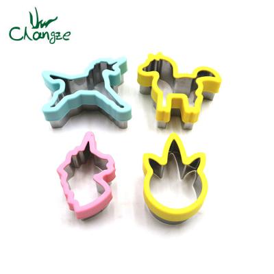 China Sustainable Unicorn Shape Milk Cookies Mold Set 4pcs Press Mold Cookies Dough Plastic Cookie Molds Makers for sale