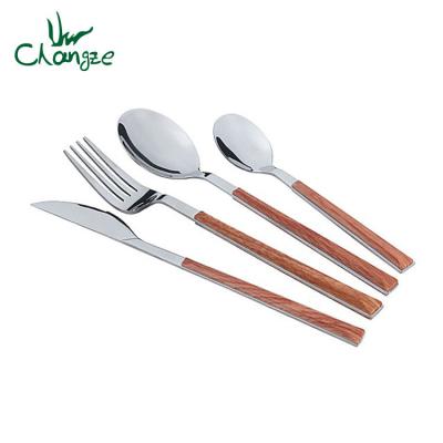 China Wholesale Disposable Wooden Handle Knife And Fork Cutlery Set Stainless Steel Tableware for sale