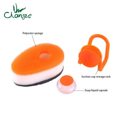 China Viable Wholesale Kitchen Sponge Scouring Pads, Soap Dispensing Sponge With Soap Capsule Inside for sale