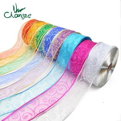 China Recyled Christmas Tree Ribbon 200x5cm Decorative Silk Hot Stamping Ribbon Christmas Gift Wrapping Ribbon for sale