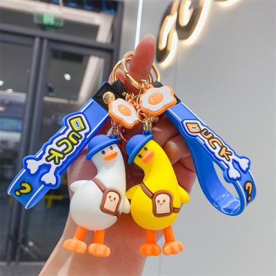 China Funny Twisted Neck Pendant Duck Keychain 3D Cartoon Keychain Promotion Gift Silicone Custom Made Cartoon Keychain for sale