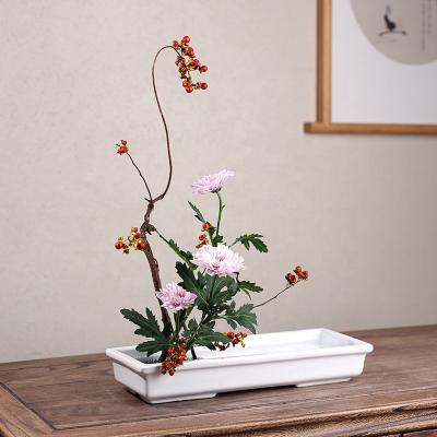 China Japanese Style Ceramic Flower Take Care Japanese Style Ohararyu Ikebana Rectangular Dish Corner Water Dish Flower Arrangement Utensil Long for sale