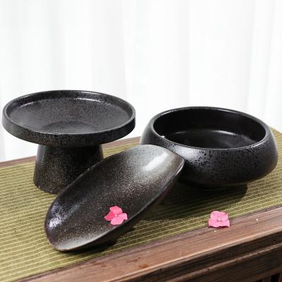 China Zen Art Chinese Style Kenzan Flower Pot Flower Dish Pottery Floral Bowl Ceramic Disk Chinese Style Utensil Flower Bowl Chinese Dish for sale