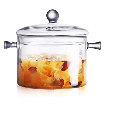 China 1L 1.5L 1.8L Stocked Heat Resistant Glass Cooking Pot with Lid Sauce Pan for Soup, Pasta and Baby Food for sale