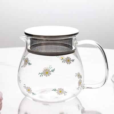 China Wholesales Viable Transparent Custom Flower 450Ml Pyrex Blooming Glass Teapot With Infuser for sale