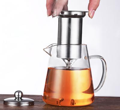 China Sustainable Borosilicate Glass Insulated Stainless Steel Tea Brewing Filter Pot for sale