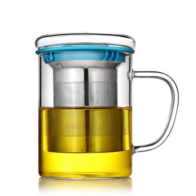 China High Viable Hot Gift 12oz Custom Borosilicate Tea Cup Glass With Stainless Steel Infuser for sale