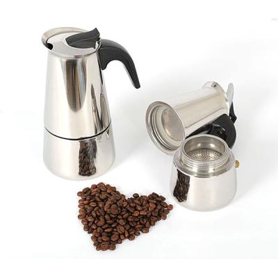 China 2/4/6/9 Cup Stainless Steel Italian Stovetop Espresso Maker Stocked Moka Pot With Handle for sale