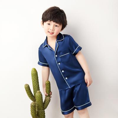 China Wholesale QUICK DRY short sleeve 19MM shorts suit 100% pure silk sleepwear sets baby child silk pajamas for sale