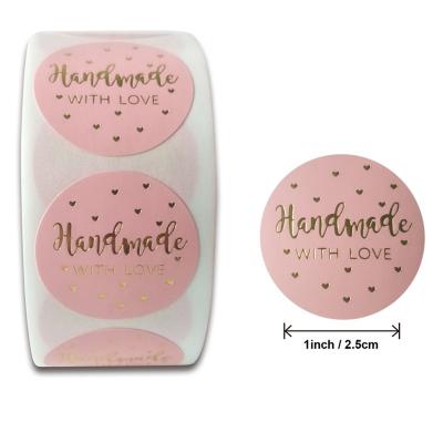 China 1Inch 500pcs Handmade Wedding Waterproof Pink With Love Stickers Gold Roll Gifts Seal Label Packaging Sticker for sale