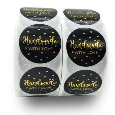 China Waterproof Handmade With Love Stickers Printing Custom DIY Packaging Label Decoration Sticker Black Roll 500 pcs 1inch for sale