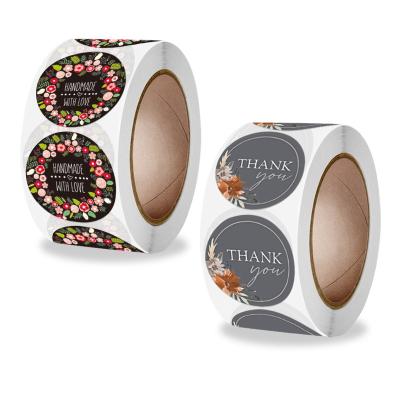 China Custom 1inch Waterproof Handmade With Love Paper Stickers Around Adhesive Label Baking Thank You Stickers Roll for sale